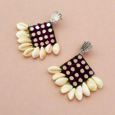 Mehendi Green Gujarati Mirror Fabric Earrings For Women